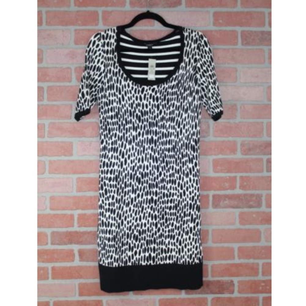 Ann Taylor Spot & Striped Contrast Sweater Dress